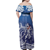 Samoa Manuia le Aso Tuto'atasi Siapo Motif Family Matching Off Shoulder Maxi Dress and Hawaiian Shirt Warrior with Nifo Oti LT7 - Polynesian Pride