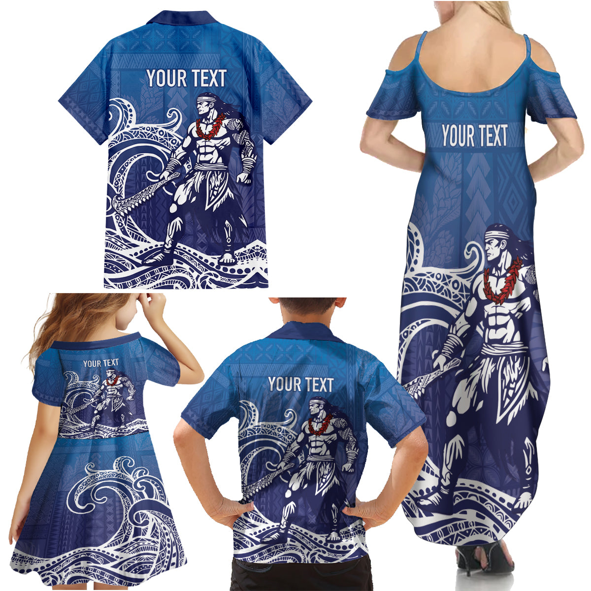 Samoa Manuia le Aso Tuto'atasi Siapo Motif Family Matching Summer Maxi Dress and Hawaiian Shirt Warrior with Nifo Oti LT7 - Polynesian Pride
