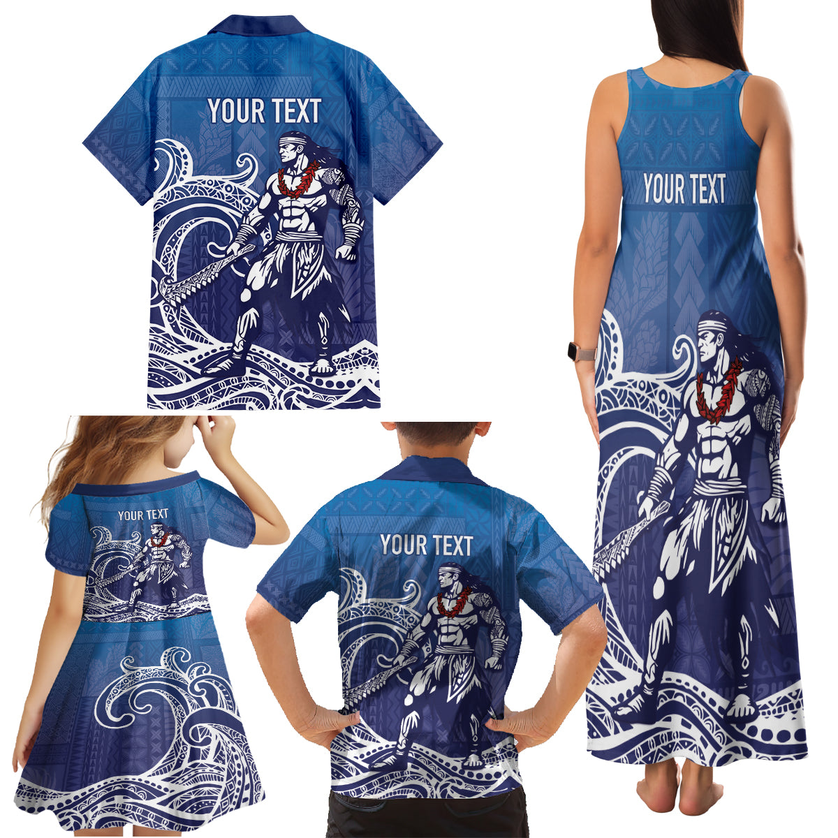Samoa Manuia le Aso Tuto'atasi Siapo Motif Family Matching Tank Maxi Dress and Hawaiian Shirt Warrior with Nifo Oti LT7 - Polynesian Pride
