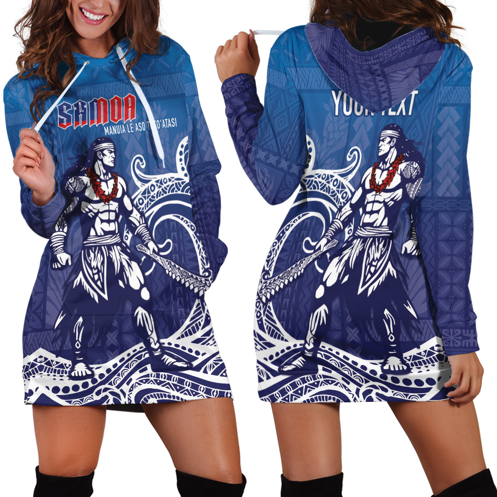 Samoa Manuia le Aso Tuto'atasi Siapo Motif Hoodie Dress Warrior with Nifo Oti LT7 - Polynesian Pride