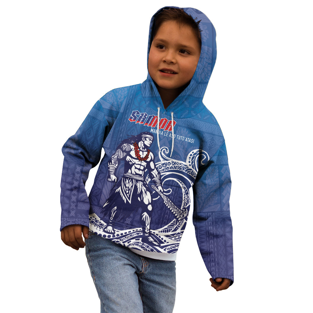 Samoa Manuia le Aso Tuto'atasi Siapo Motif Kid Hoodie Warrior with Nifo Oti LT7 - Polynesian Pride