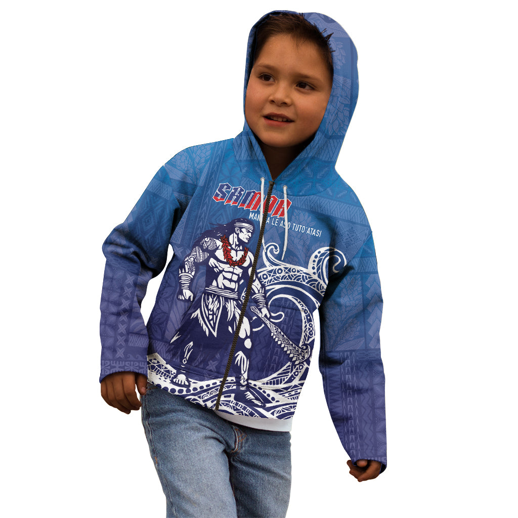 Samoa Manuia le Aso Tuto'atasi Siapo Motif Kid Hoodie Warrior with Nifo Oti LT7 - Polynesian Pride