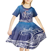 Samoa Manuia le Aso Tuto'atasi Siapo Motif Kid Short Sleeve Dress Warrior with Nifo Oti LT7 - Polynesian Pride