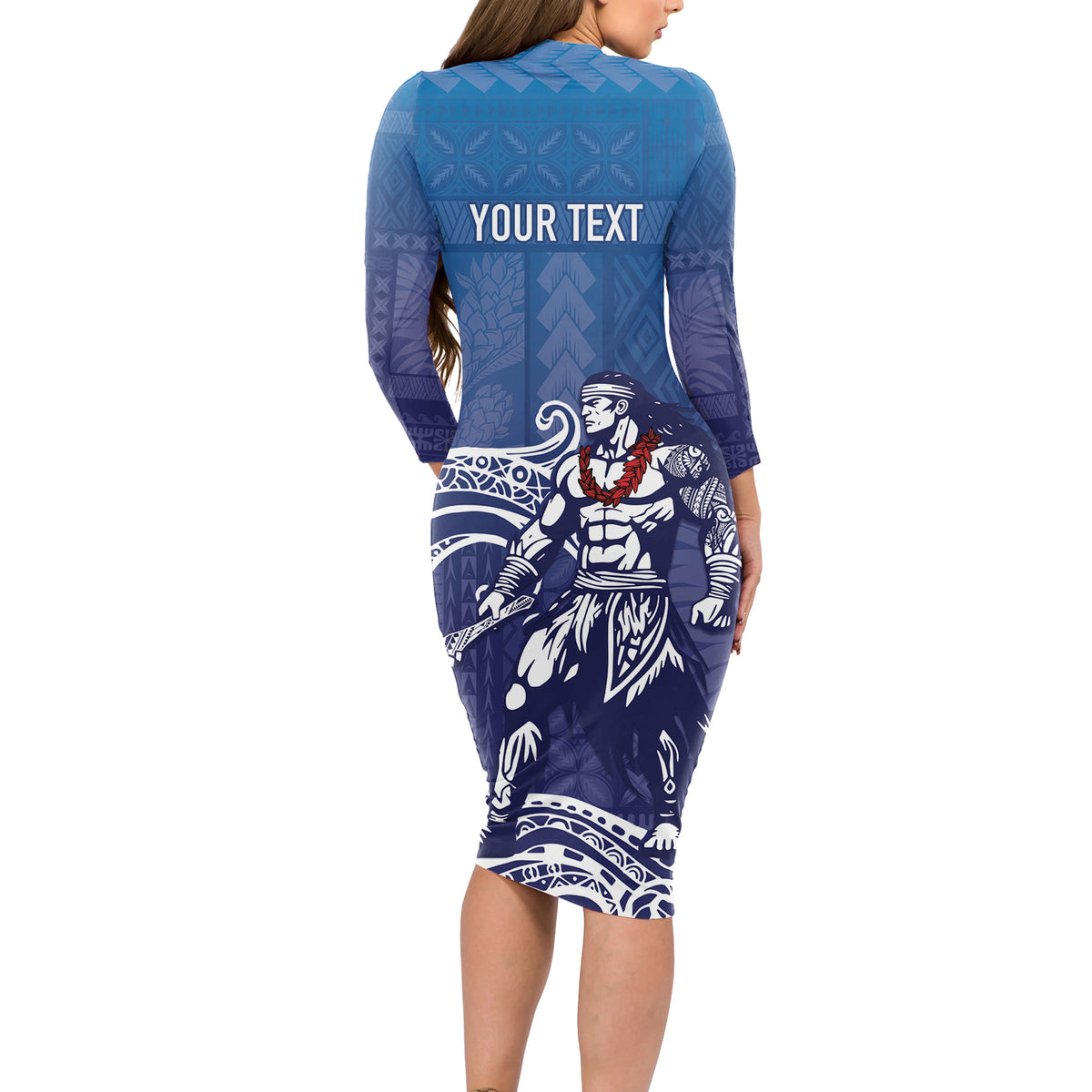 Samoa Manuia le Aso Tuto'atasi Siapo Motif Long Sleeve Bodycon Dress Warrior with Nifo Oti LT7 - Polynesian Pride