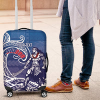 Samoa Manuia le Aso Tuto'atasi Siapo Motif Luggage Cover Warrior with Nifo Oti LT7 Blue - Polynesian Pride