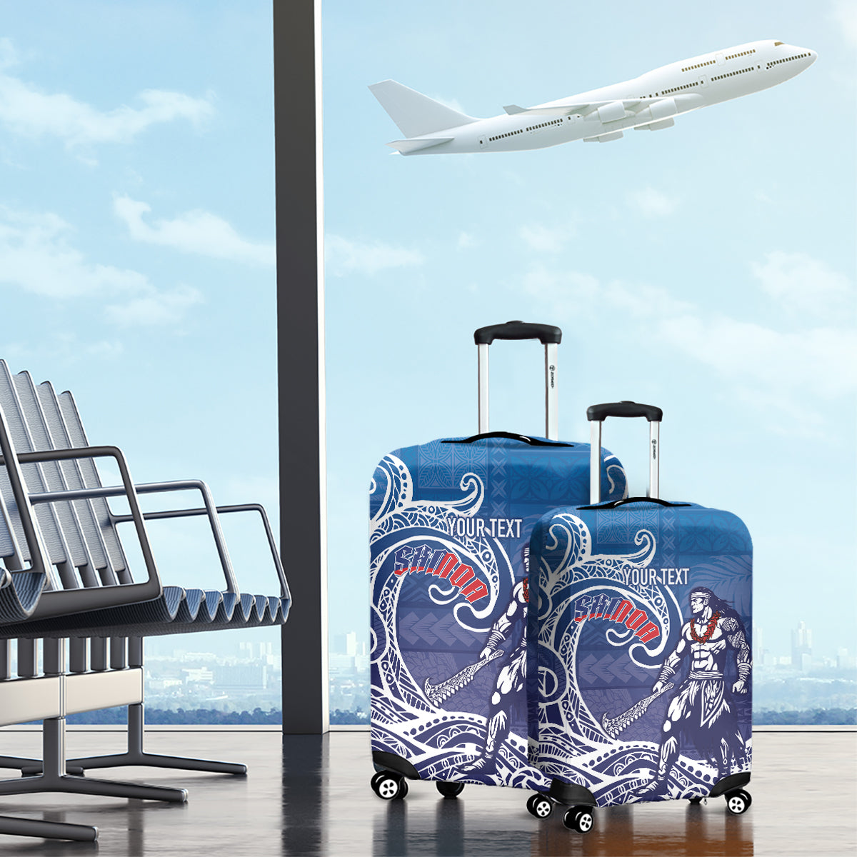 Samoa Manuia le Aso Tuto'atasi Siapo Motif Luggage Cover Warrior with Nifo Oti LT7 - Polynesian Pride