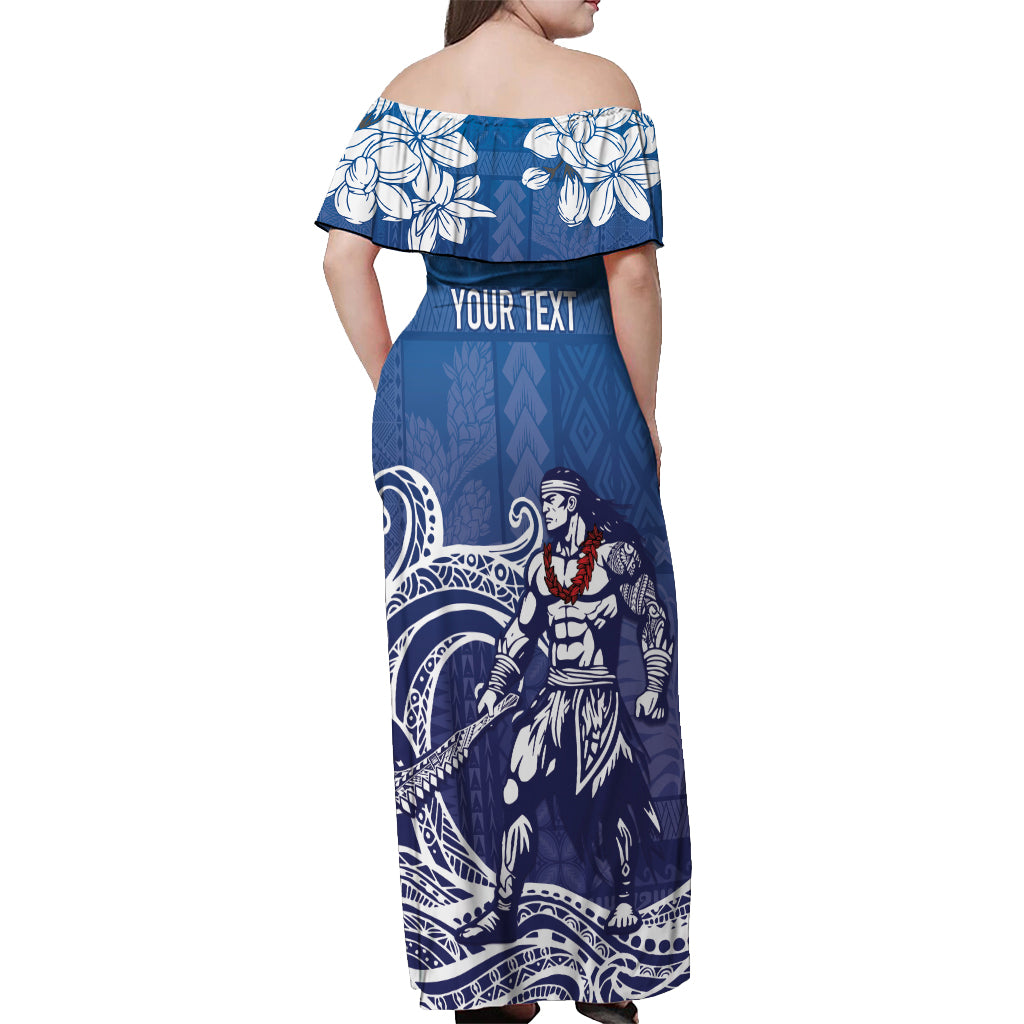 Samoa Manuia le Aso Tuto'atasi Siapo Motif Off Shoulder Maxi Dress Warrior with Nifo Oti LT7 - Polynesian Pride