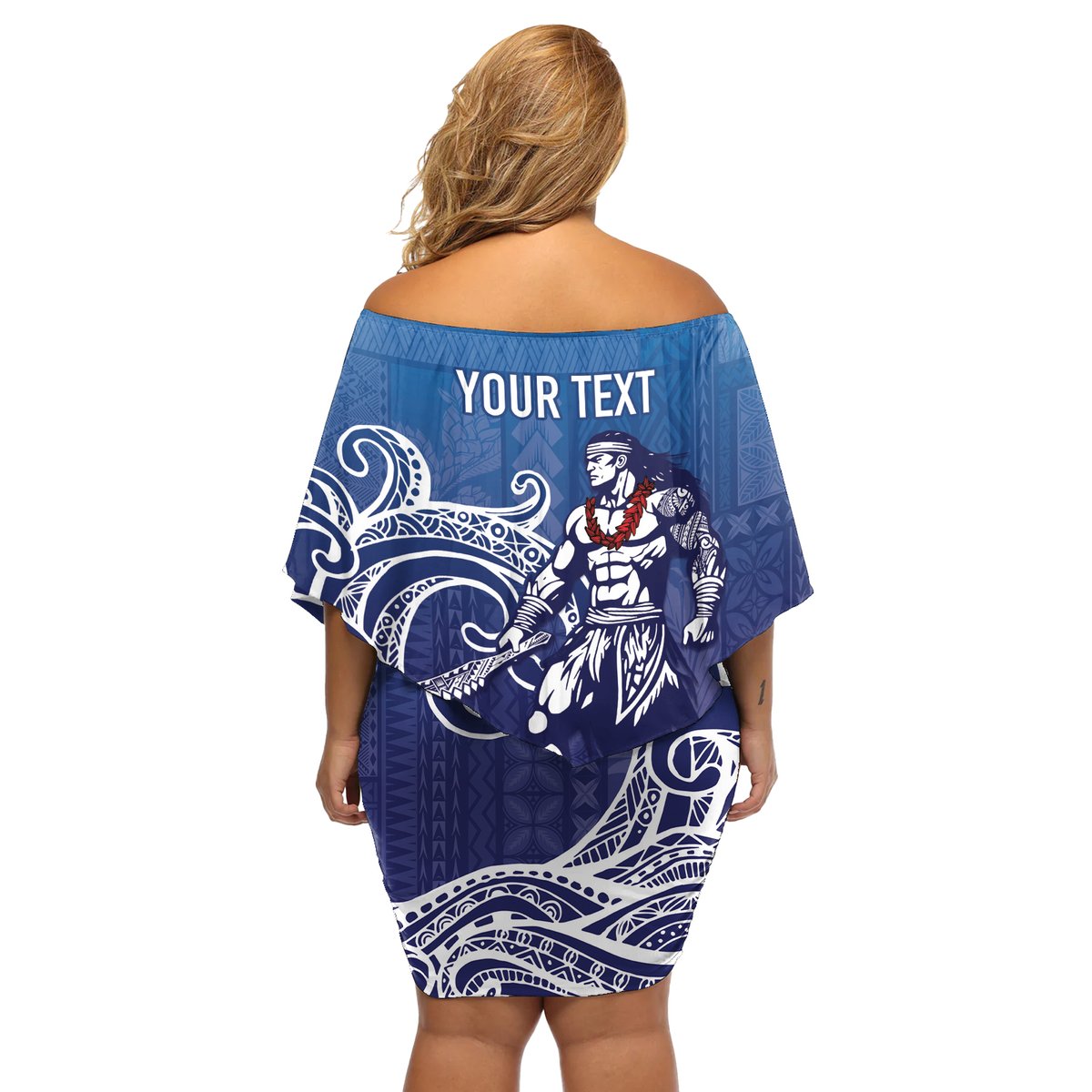 Samoa Manuia le Aso Tuto'atasi Siapo Motif Off Shoulder Short Dress Warrior with Nifo Oti LT7 - Polynesian Pride