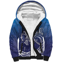 Samoa Manuia le Aso Tuto'atasi Siapo Motif Sherpa Hoodie Warrior with Nifo Oti LT7 Unisex Blue - Polynesian Pride