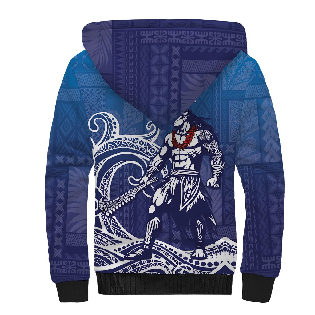 Samoa Manuia le Aso Tuto'atasi Siapo Motif Sherpa Hoodie Warrior with Nifo Oti LT7 - Polynesian Pride