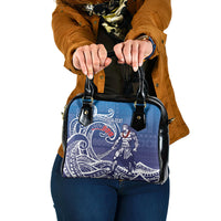 Samoa Manuia le Aso Tuto'atasi Siapo Motif Shoulder Handbag Warrior with Nifo Oti LT7 One Size Blue - Polynesian Pride