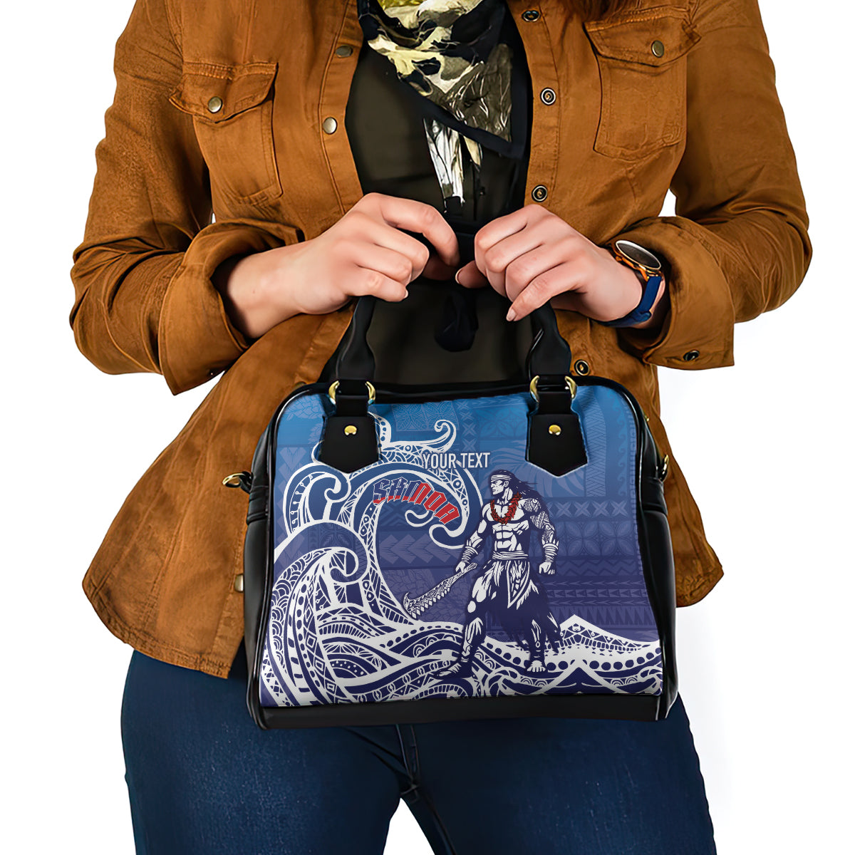 Samoa Manuia le Aso Tuto'atasi Siapo Motif Shoulder Handbag Warrior with Nifo Oti LT7 - Polynesian Pride