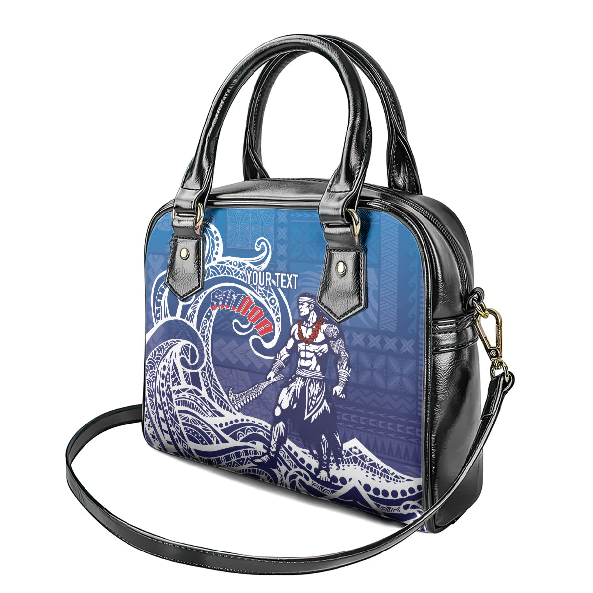 Samoa Manuia le Aso Tuto'atasi Siapo Motif Shoulder Handbag Warrior with Nifo Oti LT7 - Polynesian Pride