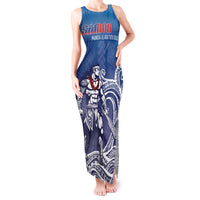 Samoa Manuia le Aso Tuto'atasi Siapo Motif Tank Maxi Dress Warrior with Nifo Oti LT7 Women Blue - Polynesian Pride