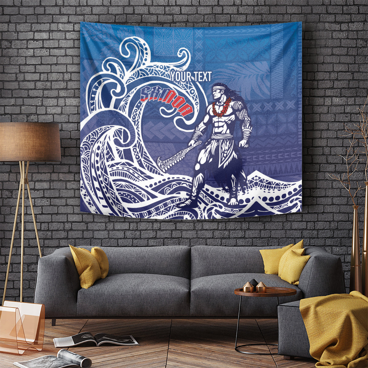 Samoa Manuia le Aso Tuto'atasi Siapo Motif Tapestry Warrior with Nifo Oti