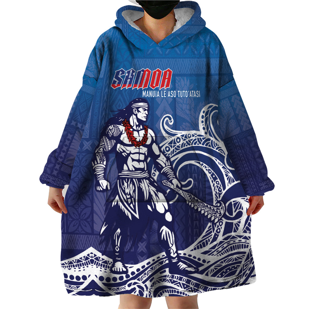 Samoa Manuia le Aso Tuto'atasi Siapo Motif Wearable Blanket Hoodie Warrior with Nifo Oti LT7 - Polynesian Pride