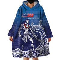 Samoa Manuia le Aso Tuto'atasi Siapo Motif Wearable Blanket Hoodie Warrior with Nifo Oti LT7 - Polynesian Pride