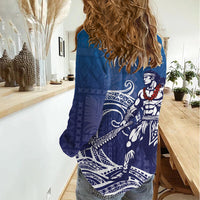 Samoa Manuia le Aso Tuto'atasi Siapo Motif Women Casual Shirt Warrior with Nifo Oti LT7 - Polynesian Pride