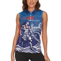 Samoa Manuia le Aso Tuto'atasi Siapo Motif Women Sleeveless Polo Shirt Warrior with Nifo Oti LT7 - Polynesian Pride