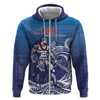 Samoa Manuia le Aso Tuto'atasi Siapo Motif Zip Hoodie Warrior with Nifo Oti LT7 Zip Hoodie Blue - Polynesian Pride