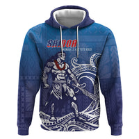 Samoa Manuia le Aso Tuto'atasi Siapo Motif Zip Hoodie Warrior with Nifo Oti LT7 Pullover Hoodie Blue - Polynesian Pride