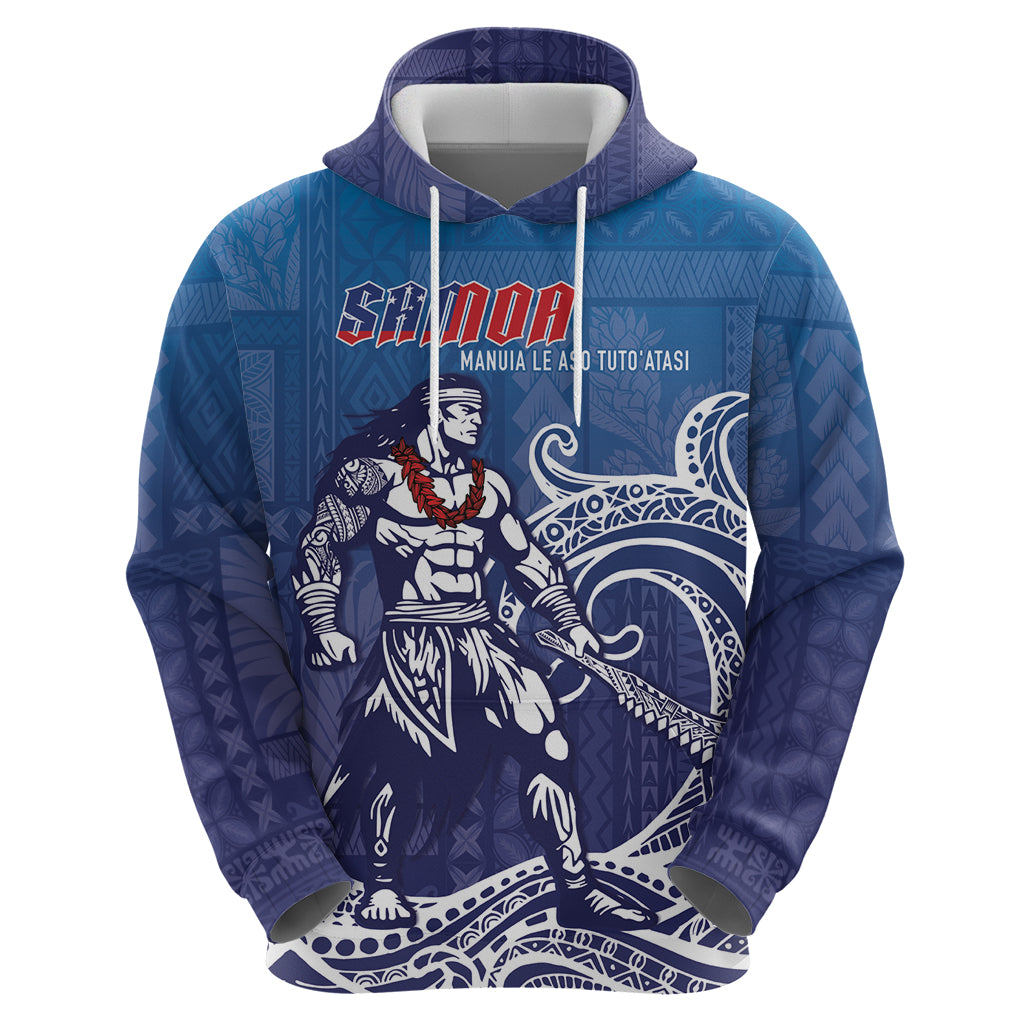 Samoa Manuia le Aso Tuto'atasi Siapo Motif Zip Hoodie Warrior with Nifo Oti LT7 - Polynesian Pride
