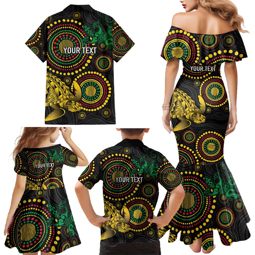 Vanuatu Personalized Aboriginal Arts Family Matching Mermaid Dress and Hawaiian Shirt Turtle and Iguana Special LT7 - Polynesian Pride