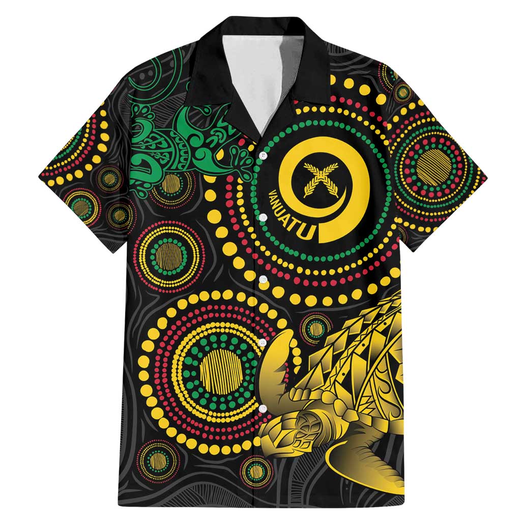 Vanuatu Personalized Aboriginal Arts Family Matching Mermaid Dress and Hawaiian Shirt Turtle and Iguana Special LT7 Dad's Shirt - Short Sleeve Colorful - Polynesian Pride