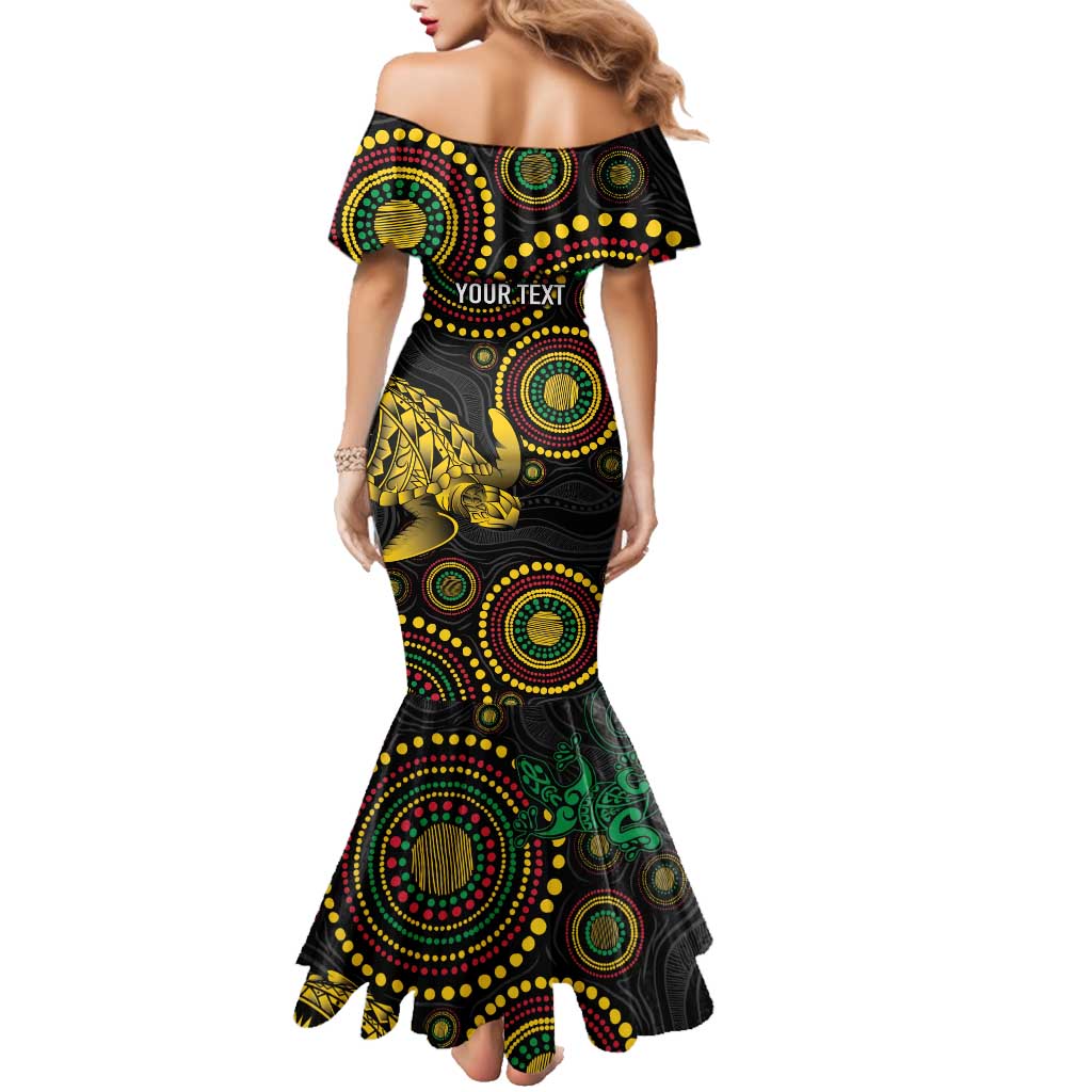 Vanuatu Personalized Aboriginal Arts Family Matching Mermaid Dress and Hawaiian Shirt Turtle and Iguana Special LT7 - Polynesian Pride