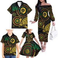 Vanuatu Personalized Aboriginal Arts Family Matching Off The Shoulder Long Sleeve Dress and Hawaiian Shirt Turtle and Iguana Special LT7 - Polynesian Pride