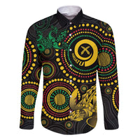 Vanuatu Personalized Aboriginal Arts Family Matching Off The Shoulder Long Sleeve Dress and Hawaiian Shirt Turtle and Iguana Special LT7 Dad's Shirt - Long Sleeve Colorful - Polynesian Pride