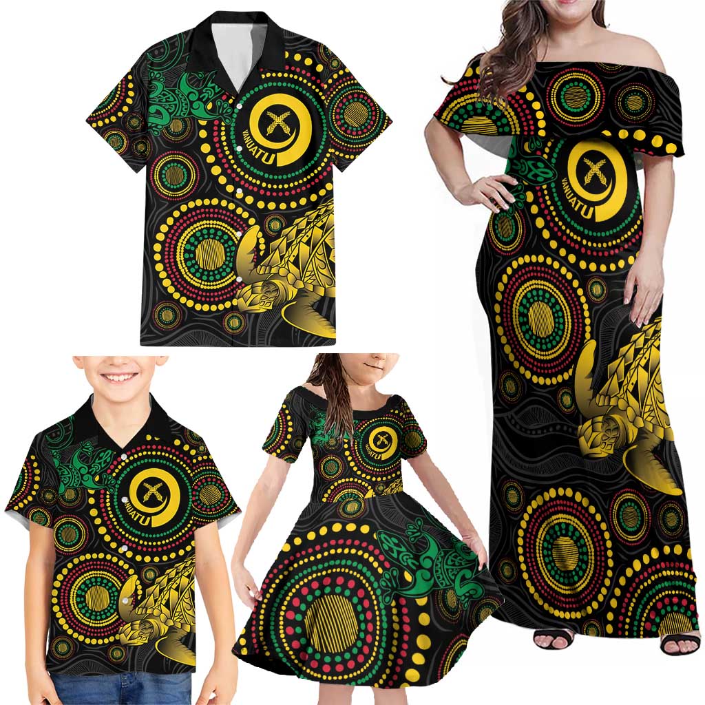 Vanuatu Personalized Aboriginal Arts Family Matching Off Shoulder Maxi Dress and Hawaiian Shirt Turtle and Iguana Special LT7 - Polynesian Pride