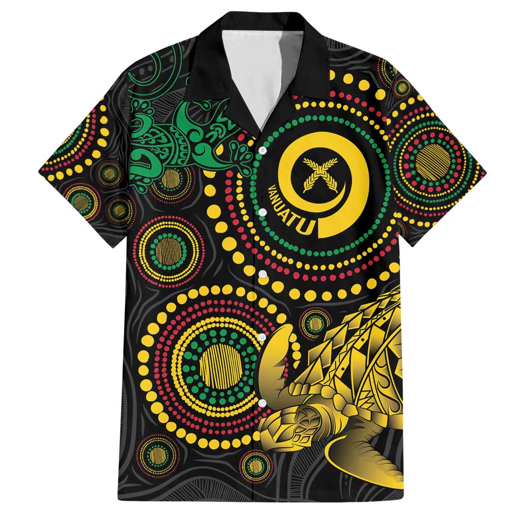 Vanuatu Personalized Aboriginal Arts Family Matching Puletasi and Hawaiian Shirt Turtle and Iguana Special - Polynesian Pride