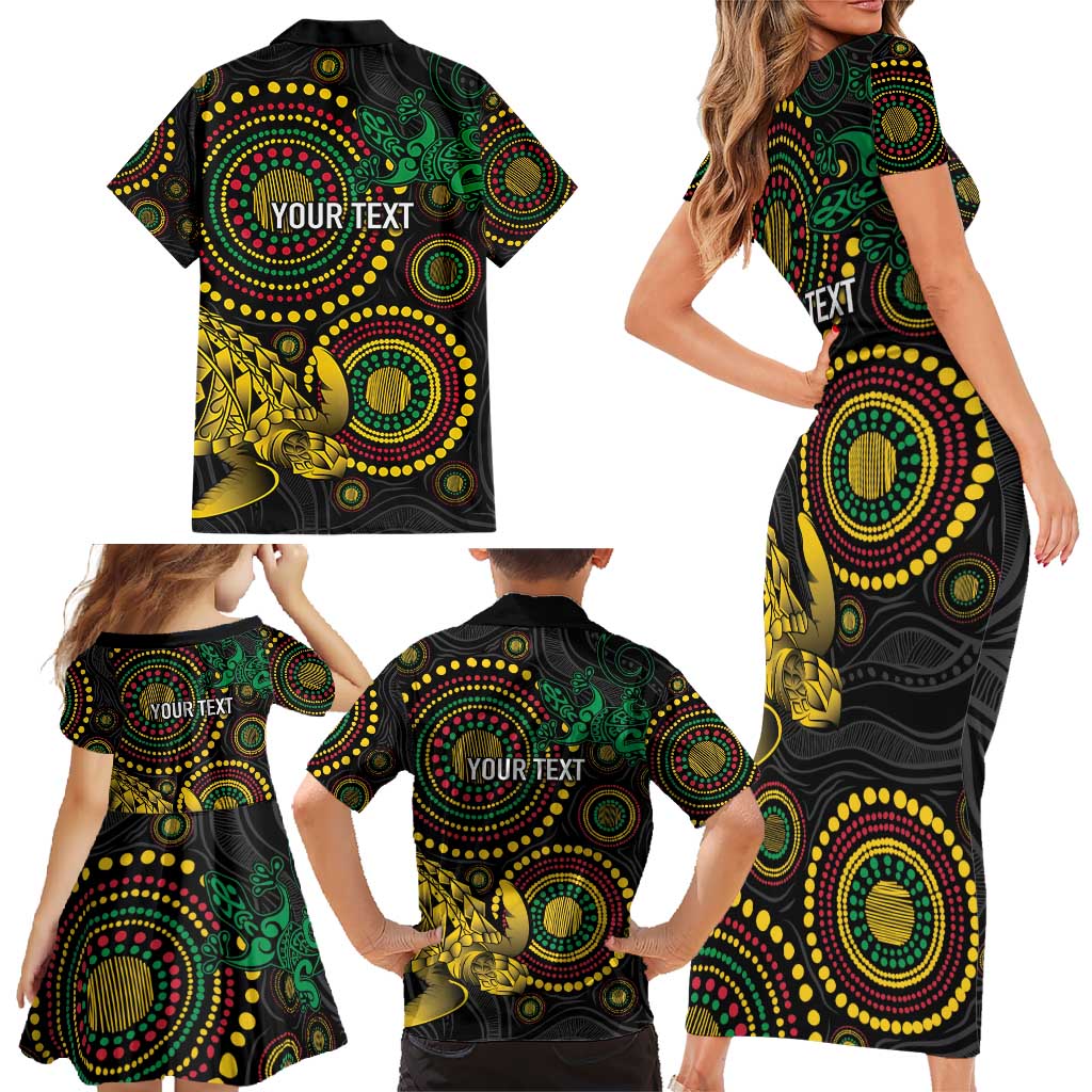 Vanuatu Personalized Aboriginal Arts Family Matching Short Sleeve Bodycon Dress and Hawaiian Shirt Turtle and Iguana Special LT7 - Polynesian Pride