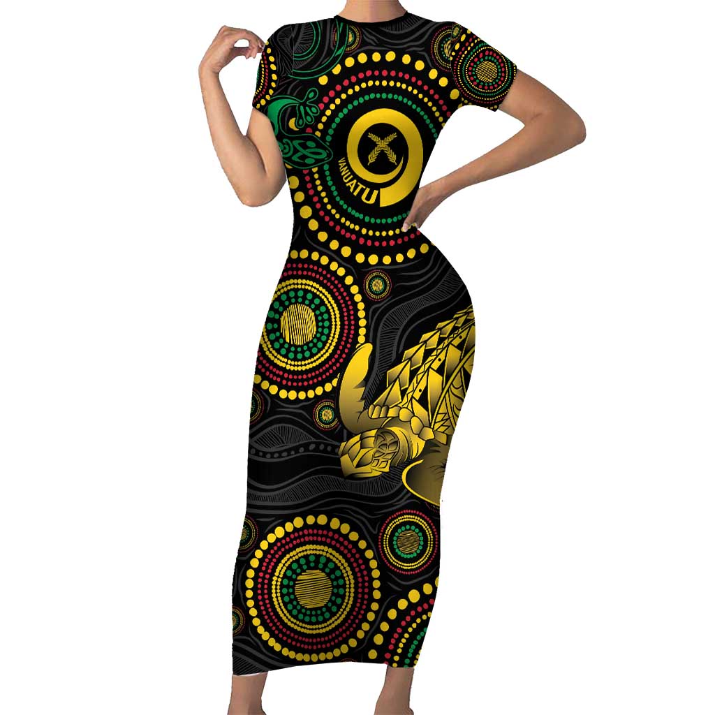 Vanuatu Personalized Aboriginal Arts Family Matching Short Sleeve Bodycon Dress and Hawaiian Shirt Turtle and Iguana Special LT7 Mom's Dress Colorful - Polynesian Pride