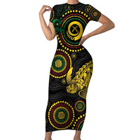 Vanuatu Personalized Aboriginal Arts Family Matching Short Sleeve Bodycon Dress and Hawaiian Shirt Turtle and Iguana Special LT7 Mom's Dress Colorful - Polynesian Pride