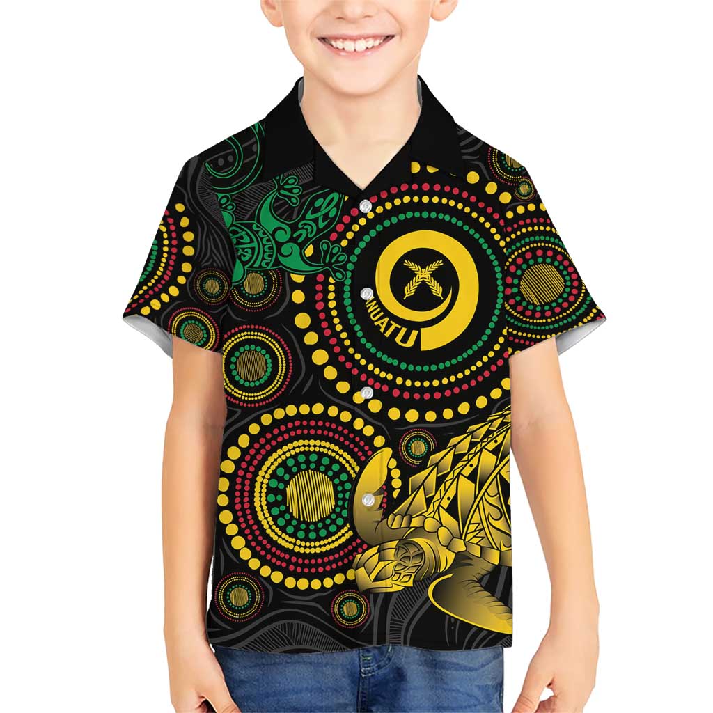 Vanuatu Personalized Aboriginal Arts Family Matching Short Sleeve Bodycon Dress and Hawaiian Shirt Turtle and Iguana Special LT7 Son's Shirt Colorful - Polynesian Pride