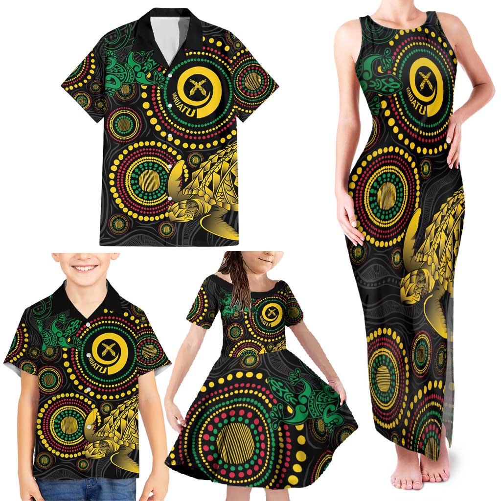 Vanuatu Personalized Aboriginal Arts Family Matching Tank Maxi Dress and Hawaiian Shirt Turtle and Iguana Special LT7 - Polynesian Pride