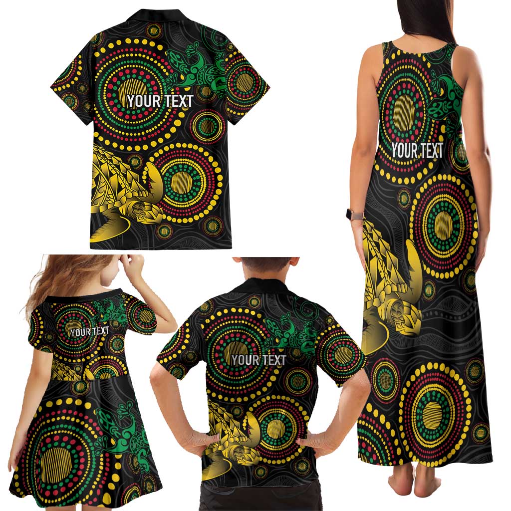 Vanuatu Personalized Aboriginal Arts Family Matching Tank Maxi Dress and Hawaiian Shirt Turtle and Iguana Special LT7 - Polynesian Pride