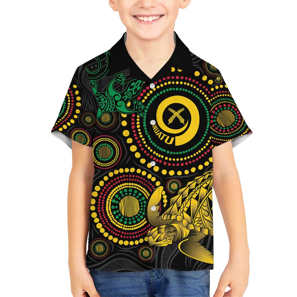 Vanuatu Personalized Aboriginal Arts Family Matching Tank Maxi Dress and Hawaiian Shirt Turtle and Iguana Special LT7 Son's Shirt Colorful - Polynesian Pride