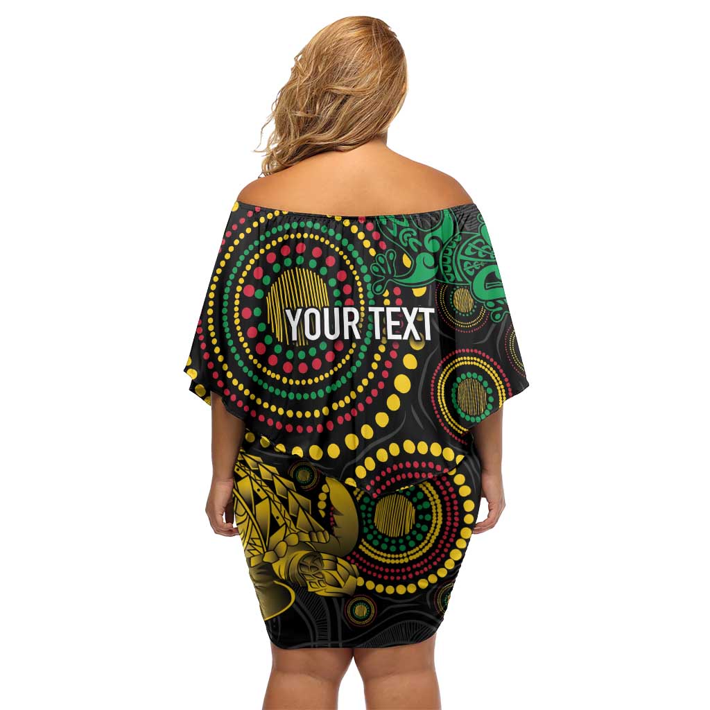 Vanuatu Personalized Aboriginal Arts Off Shoulder Short Dress Turtle and Iguana Special LT7 - Polynesian Pride