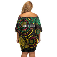 Vanuatu Personalized Aboriginal Arts Off Shoulder Short Dress Turtle and Iguana Special LT7 - Polynesian Pride