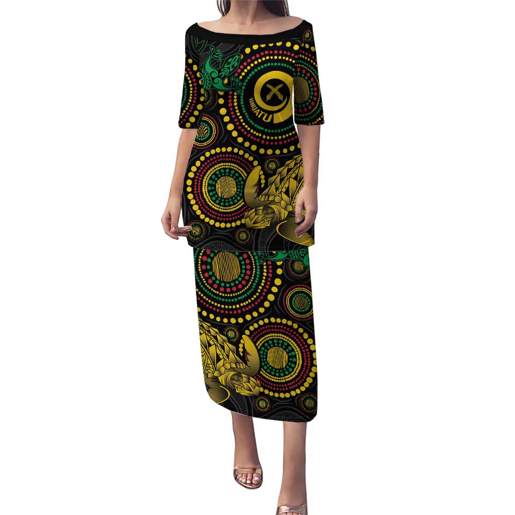 Vanuatu Personalized Aboriginal Arts Puletasi Turtle and Iguana Special - Polynesian Pride