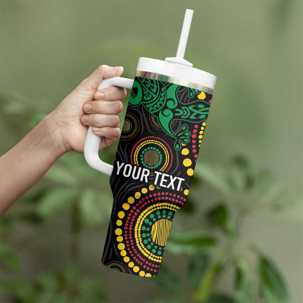 Vanuatu Personalized Aboriginal Arts Tumbler With Handle Turtle and Iguana Special - Polynesian Pride