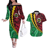 Vanuatu Personalized Tribal Couples Matching Off The Shoulder Long Sleeve Dress and Hawaiian Shirt Aboriginal Inspired Mix Style LT7 Colorful - Polynesian Pride