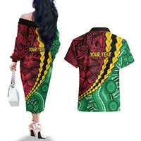Vanuatu Personalized Tribal Couples Matching Off The Shoulder Long Sleeve Dress and Hawaiian Shirt Aboriginal Inspired Mix Style LT7 - Polynesian Pride