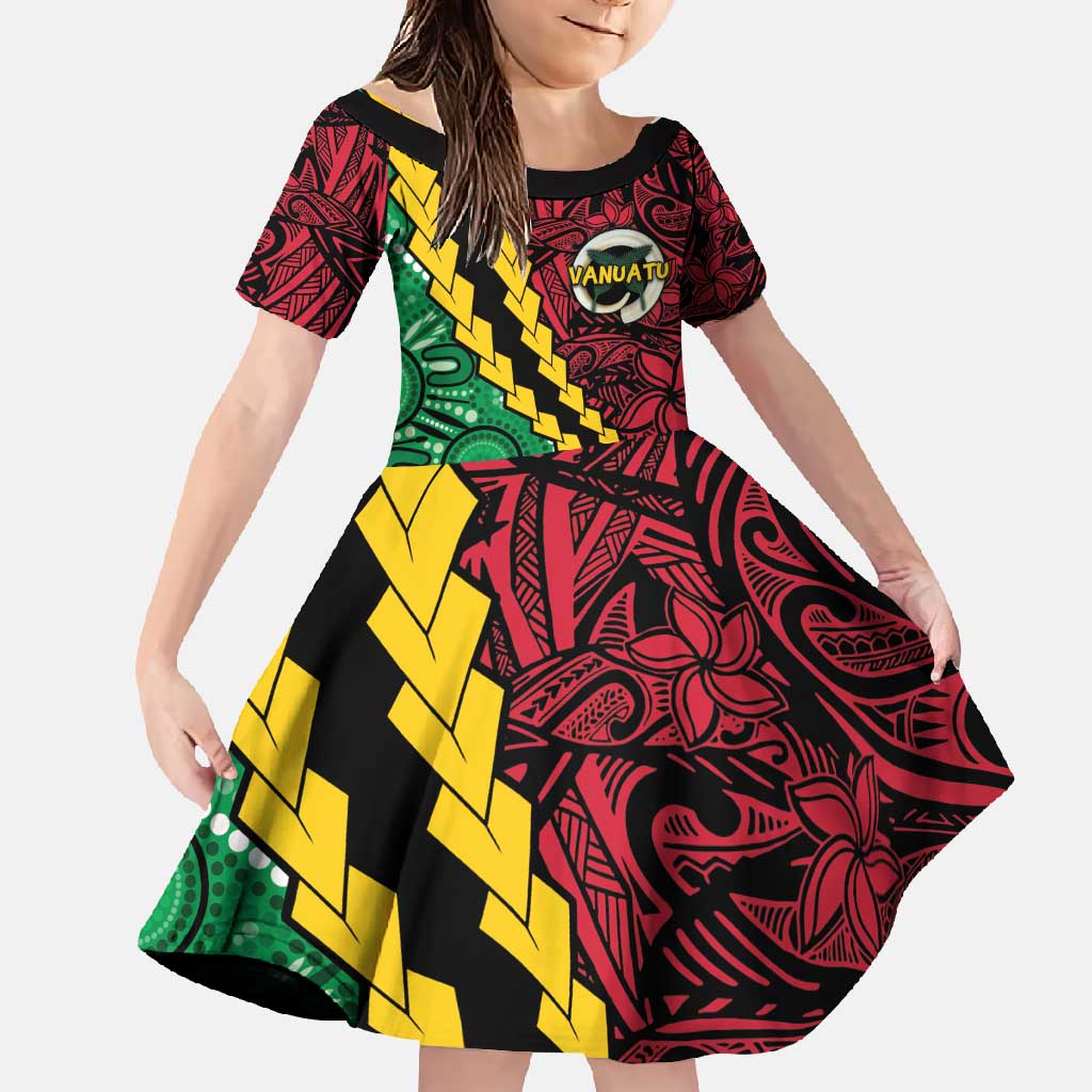 Vanuatu Personalized Tribal Family Matching Off Shoulder Maxi Dress and Hawaiian Shirt Aboriginal Inspired Mix Style LT7 Daughter's Dress Colorful - Polynesian Pride