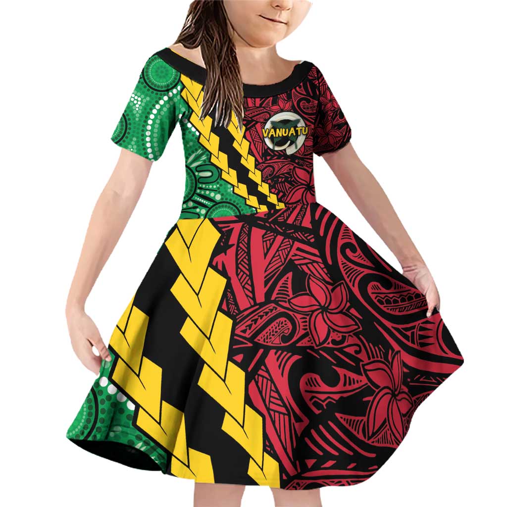 Vanuatu Personalized Tribal Family Matching Off Shoulder Short Dress and Hawaiian Shirt Aboriginal Inspired Mix Style LT7 Daughter's Dress Colorful - Polynesian Pride