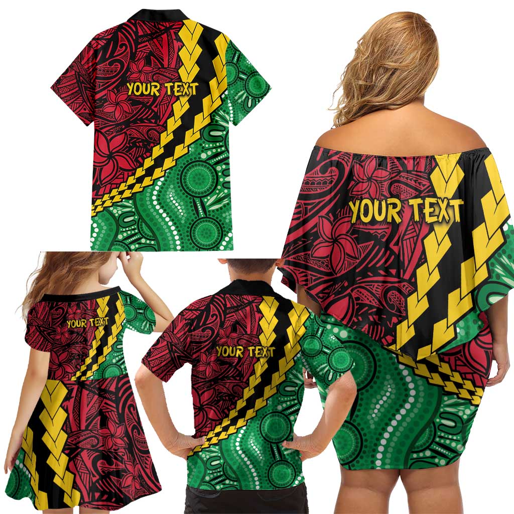 Vanuatu Personalized Tribal Family Matching Off Shoulder Short Dress and Hawaiian Shirt Aboriginal Inspired Mix Style LT7 - Polynesian Pride