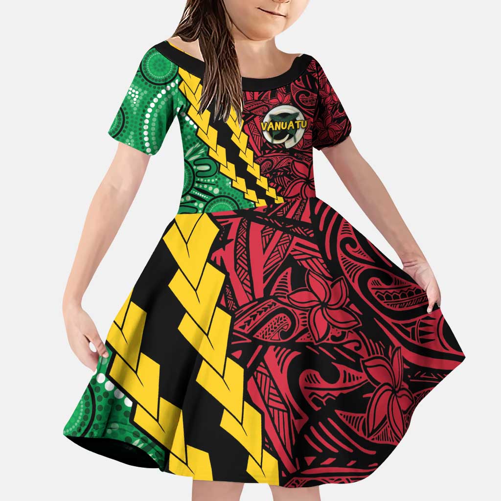 Vanuatu Personalized Tribal Family Matching Puletasi and Hawaiian Shirt Aboriginal Inspired Mix Style LT7 Daughter's Dress Colorful - Polynesian Pride